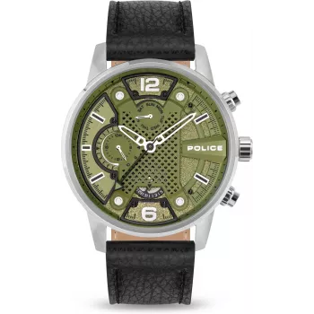 POLICE Vyriškas laikrodis PEWJF2203305 48mm Chronografas Juodas Ciferblatas Odinis Dirželis