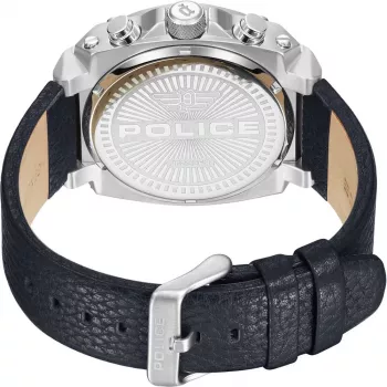 POLICE Vyriškas laikrodis PEWJF2226802 Blaze kolekcija 45mm nerūdijančio plieno korpusas, juodas odinis dirželis, analoginis kvarcinis