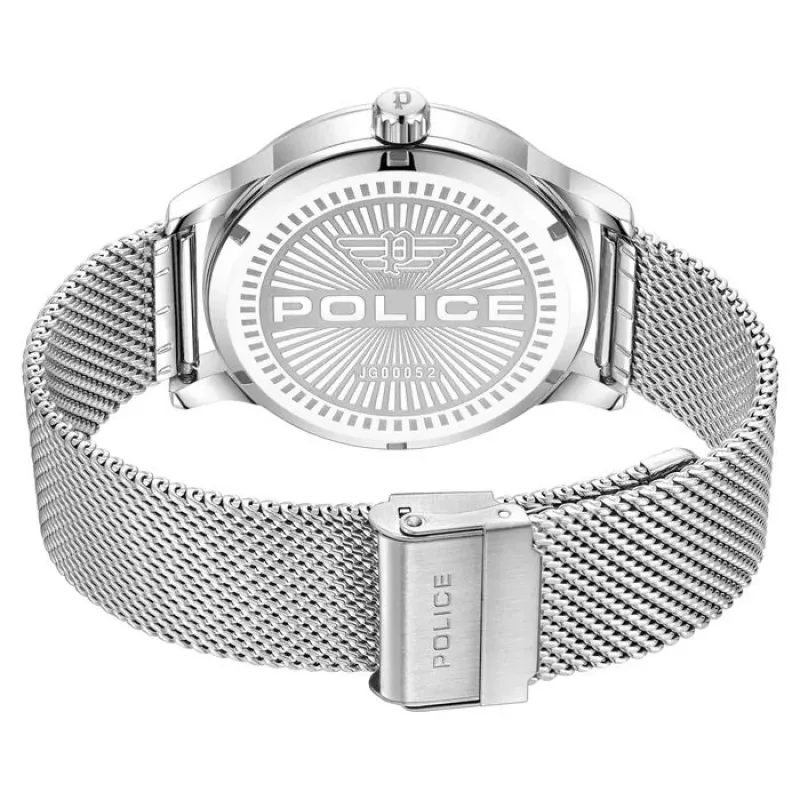 POLICE Vyriškas laikrodis PEWJG0005204 44,3 mm Kvarcinis Analoginis Nerūdijantis Plienas Juodas Ciferblatas Odinis Dirželis