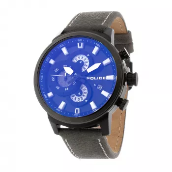 POLICE Vyriškas laikrodis R1451281001 Adder kolekcija 46mm Nerūdijančio plieno korpusas Juodas odinis dirželis Analoginis kvarcinis