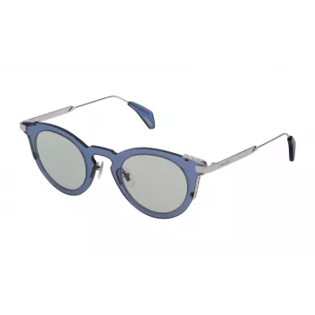 POLICE SPL624460579 Moteriški akiniai nuo saulės - Blizgantis juodas acetatinis rėmelis, pilki polikarbonatiniai lęšiai, UV400 apsauga, 46 mm lęšio plotis