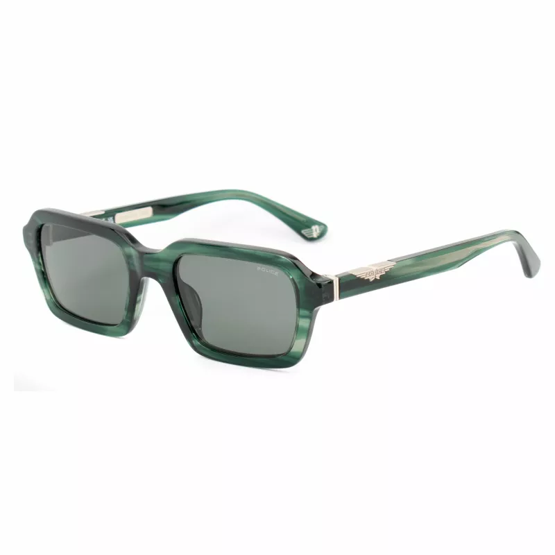 POLICE SPLL14-5309N6 Vyriški akiniai nuo saulės - Juodas acetatinis rėmelis, pilki polikarbonatiniai lęšiai, UV400 apsauga, 53 mm