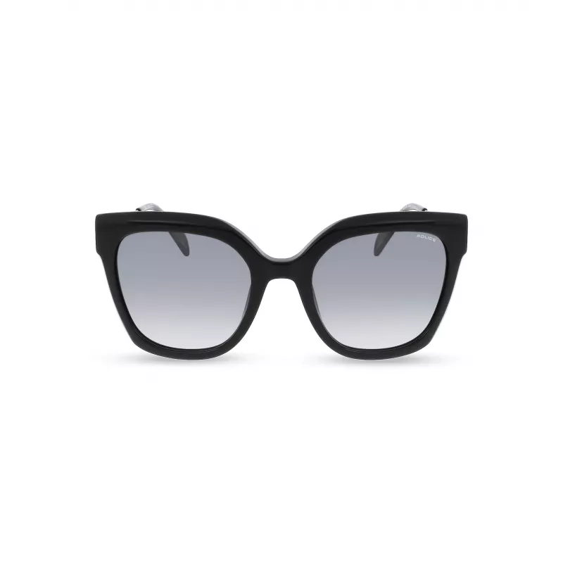 POLICE Moteriški akiniai nuo saulės SPLG19-540700 Juodas acetatinis kvadratinis rėmas Pilki lęšiai 54mm