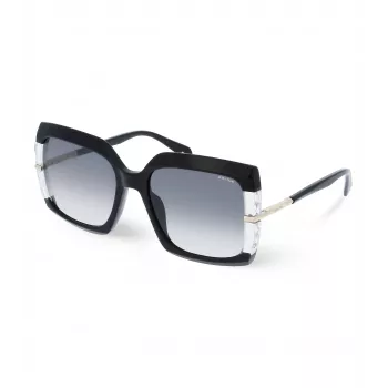 POLICE Moteriški akiniai nuo saulės SPLG23M570700 Geometrinis juodas acetatinis rėmelis, pilki polikarbonatiniai lęšiai, 57 mm