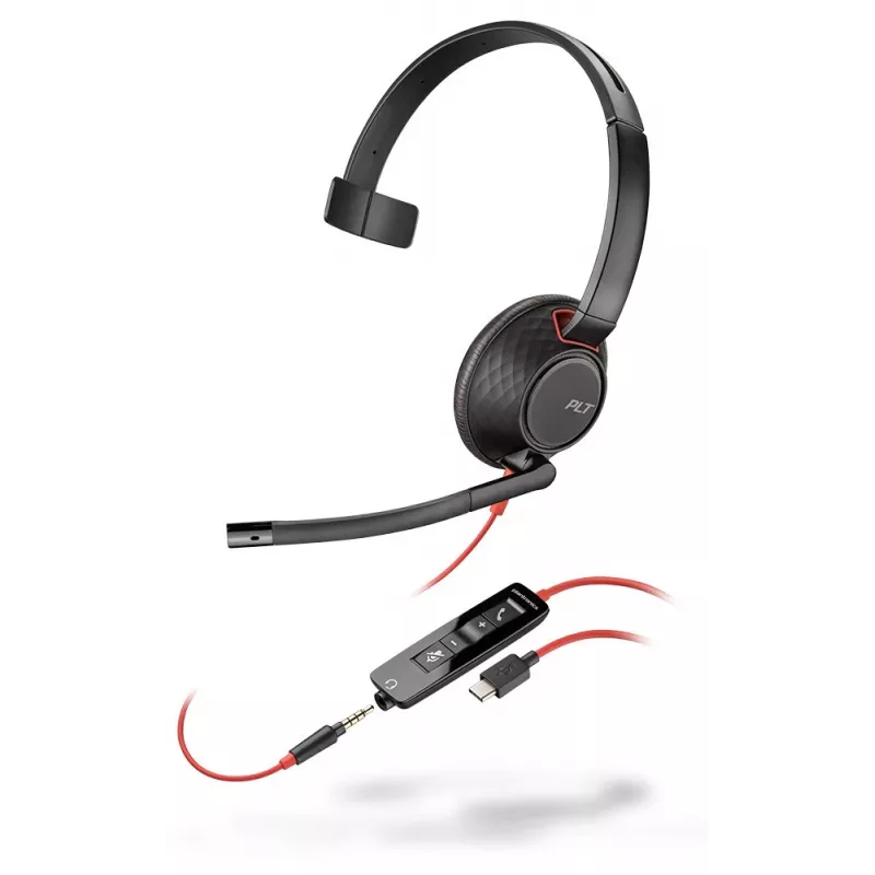 Poly Blackwire C5210 USB-C - 5200 serija - Pridedama ausinė su triukšmą slopinančiu mikrofonu, valdymo mygtukais, juoda