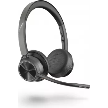 Poly Voyager 4320 UC belaidės Bluetooth ausinės su BT700 USB-C adapteriu, ant ausų, dviejų mikrofonų triukšmo slopinimas, 24 val. pokalbių laikas, juodos