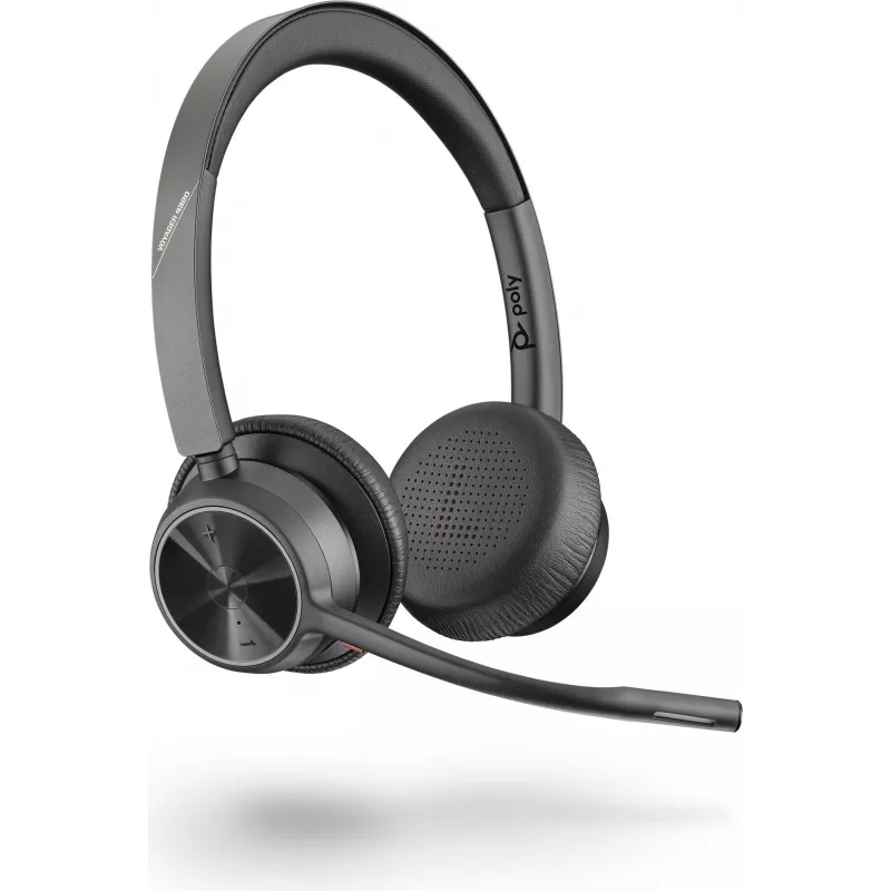 Poly Voyager 4320 UC belaidės Bluetooth ausinės su BT700 USB-C adapteriu, ant ausų, dviejų mikrofonų triukšmo slopinimas, 24 val. pokalbių laikas, juodos