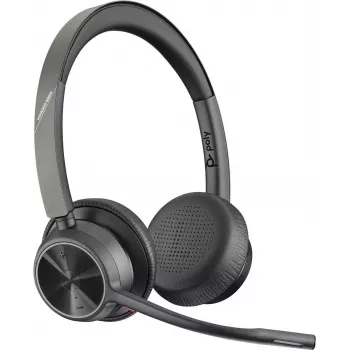 Poly Voyager 4320 UC belaidės Bluetooth ausinės su BT700 USB-C adapteriu, ant ausų, dviejų mikrofonų triukšmo slopinimas, 24 val. pokalbių laikas, juodos