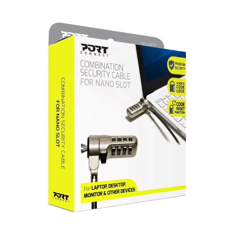 Port Connect Nano Slot Security Combination Cable - 1,8 m plieninė pynė Kensington spyna