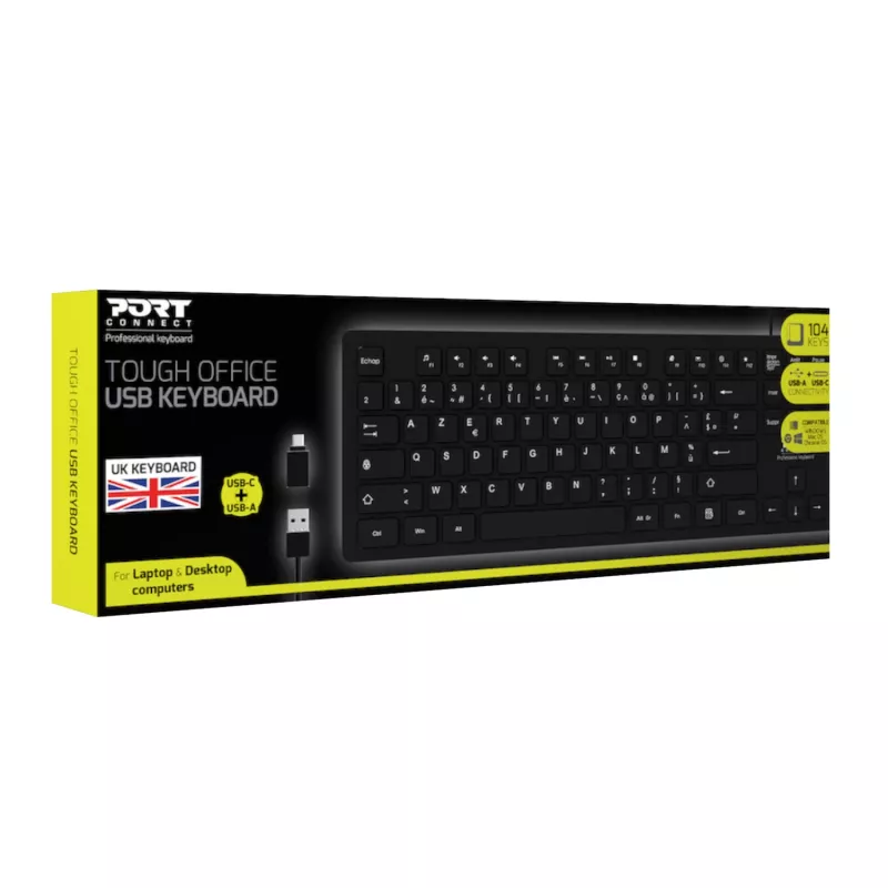 Port Connect Tough Office USB klaviatūra - juoda