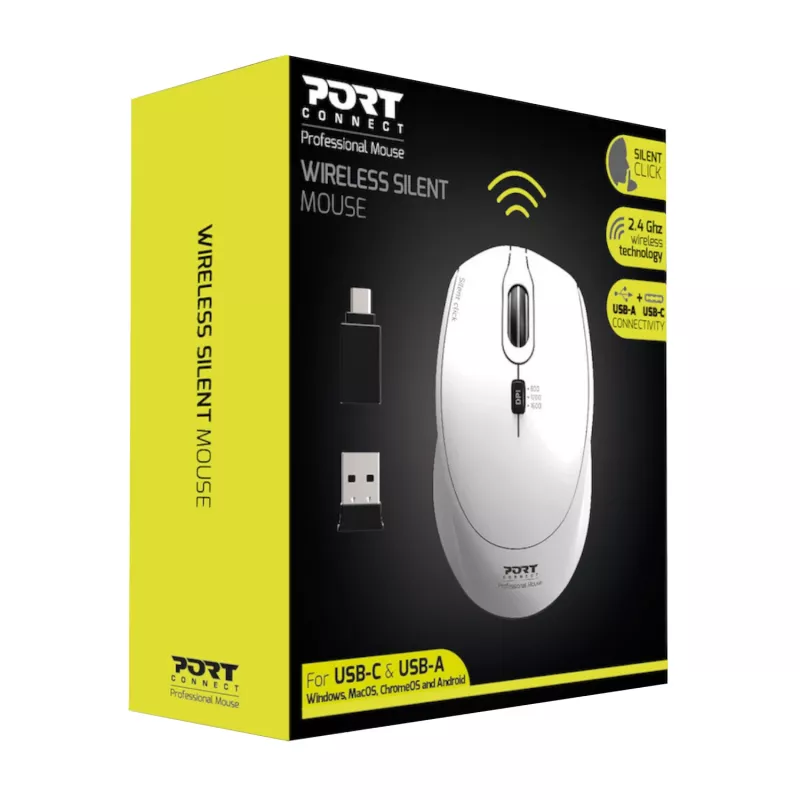 Port Designs Port Connect Silent 1600DPI 3 mygtukų belaidė pelė - balta