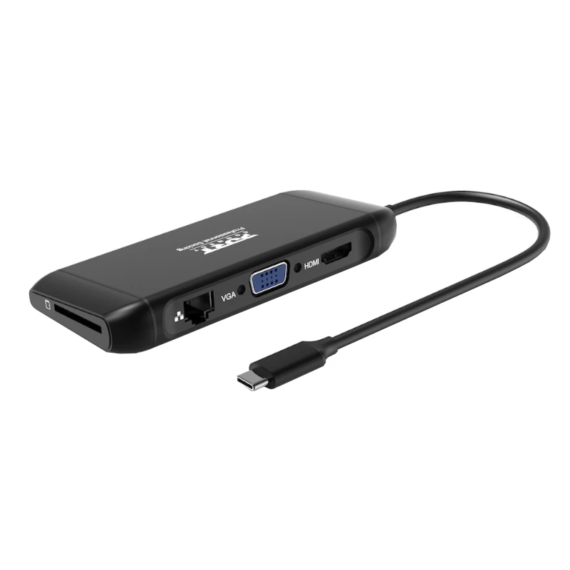 PORT USB-C dokavimo stotelė 11-in-1 šakotuvas su 4K HDMI, VGA, Gigabit Ethernet, 100W PD, USB 3.1, SD/MicroSD, garsu - juoda