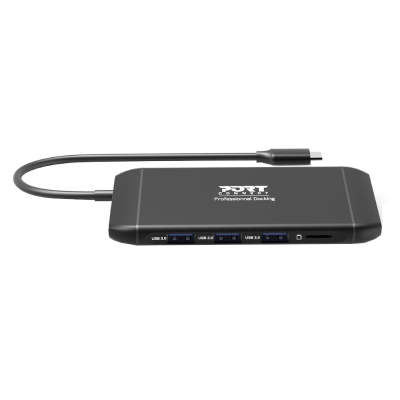 PORT USB-C dokavimo stotelė 11-in-1 šakotuvas su 4K HDMI, VGA, Gigabit Ethernet, 100W PD, USB 3.1, SD/MicroSD, garsu - juoda