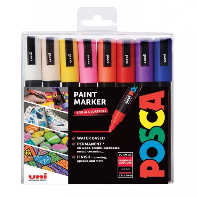 POSCA PC-5M apvalaus antgalio markerių rinkinys, įvairių spalvų, 16 vienetų