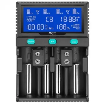 POWER PLANT, LLC AA620173 Smart 4-Channel Universal Battery Charger, skirtas Li-ion, LiFePO4, NiMH, NiCd