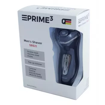 PRIME3 SRS11 Vyrų rotacinis skustuvas su iššokančia trimere, juodas/sidabrinis