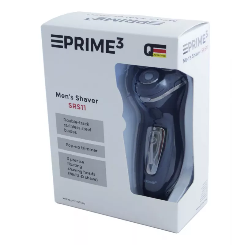 PRIME3 SRS11 Vyrų rotacinis skustuvas su iššokančia trimere, juodas/sidabrinis
