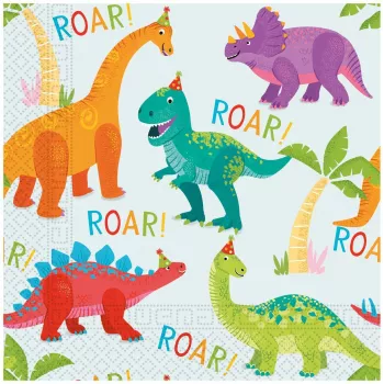 Procos Dino Party 2 sluoksnių popierinės servetėlės 33x33 cm, 20 vnt., įvairiaspalvės 97976