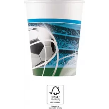 Procos Futbolo vakarėlio popierinės stiklinės 200 ml, 8 vnt. (93746)