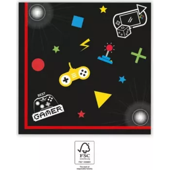 PROCOS Gaming Party 2 sluoksnių popierinės servetėlės 20 vnt. 33x33 cm Įvairiaspalvės (93772)