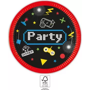PROCOS Gaming Party popierinės lėkštės 23cm, 8 vnt. (93769)
