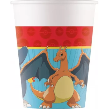 Procos Pokémon popieriniai puodeliai, 8 vnt., 200 ml, Pikachu, Charmander, Squirtle, Bulbasaur, vakarėlio puodeliai 98401
