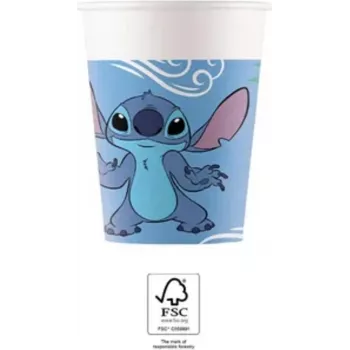 Procos Stitch & Angel popierinės stiklinės 200ml, 8 vnt. | Disney Lilo & Stitch vakarėlio stiklinės 96795