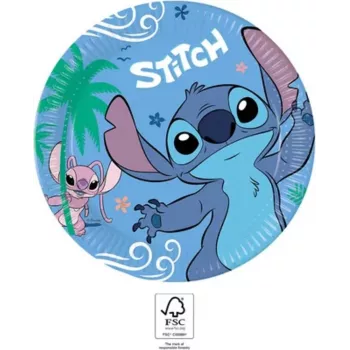 Procos Stitch & Angel popierinės lėkštės, 8 vnt., 23 cm, Disney Lilo & Stitch vakarėlio indai 96794