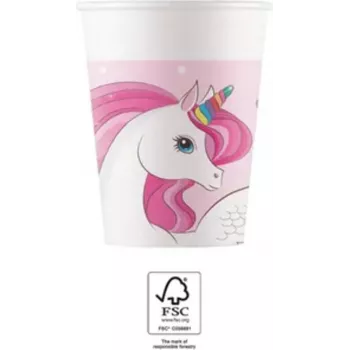 Procos Unicorn Rainbow popieriniai puodeliai 200ml, 8 vnt. rinkinys 93759