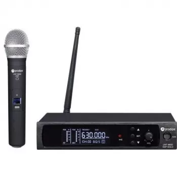 Prodipe M850 DSP SOLO UHF F5 belaidė vokalinė sistema su dinamine kardioidine mikrofona, tikrojo įvairovės imtuvu, 100 pasirenkamų kanalų, integruotu DSP, 100 m veikimo nuotoliu