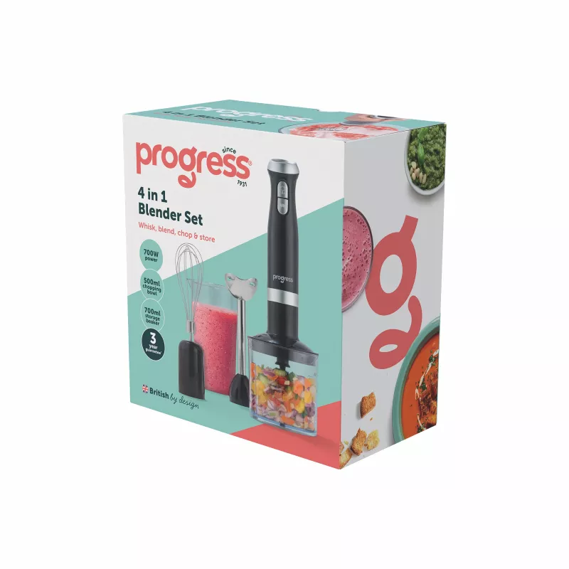Progress EK6690PVDE 4 in 1 rankinis blenderis, 600 W, juoda/nerūdijantis plienas