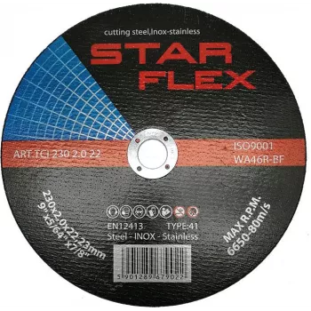 PSG Star Flex T41 230x2.0mm pjovimo diskas nerūdijančiam plienui, WA46R-BF-INOX, 80 m/s, 6650 aps./min., 22,23 mm anga