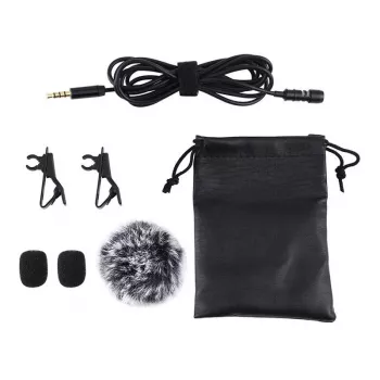 PULUZ PU424 Lavalier mikrofonas 1,5 m 3,5 mm TRRS įvairiakryptis kondensatorinis segtuvinis mikrofonas išmaniesiems telefonams, DSLR fotoaparatams, nešiojamiesiems kompiuteriams – juodas
