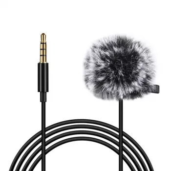PULUZ PU424 Lavalier mikrofonas 1,5 m 3,5 mm TRRS įvairiakryptis kondensatorinis segtuvinis mikrofonas išmaniesiems telefonams, DSLR fotoaparatams, nešiojamiesiems kompiuteriams – juodas
