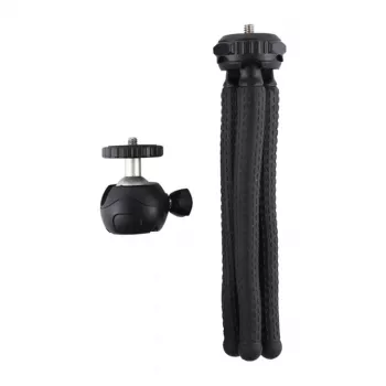 PULUZ PU435 Mini Octopus trikojis lankstus lenkiamas trikojis su 360° rutuline galvute ir telefono laikikliu išmaniesiems telefonams, kompaktinėms kameroms, veiksmo kameroms, mažiems beveidrodiniams fotoaparatams, maks. apkrova 1,2 kg, juodas