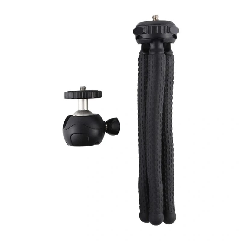 PULUZ PU435 Mini Octopus trikojis lankstus lenkiamas trikojis su 360° rutuline galvute ir telefono laikikliu išmaniesiems telefonams, kompaktinėms kameroms, veiksmo kameroms, mažiems beveidrodiniams fotoaparatams, maks. apkrova 1,2 kg, juodas