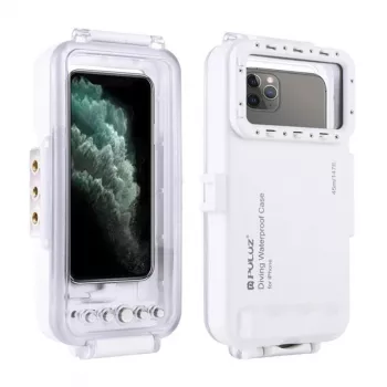 PULUZ PU9010W vandeniui atsparus dėklas, skirtas iPhone – 45 m povandeninis korpusas, baltas