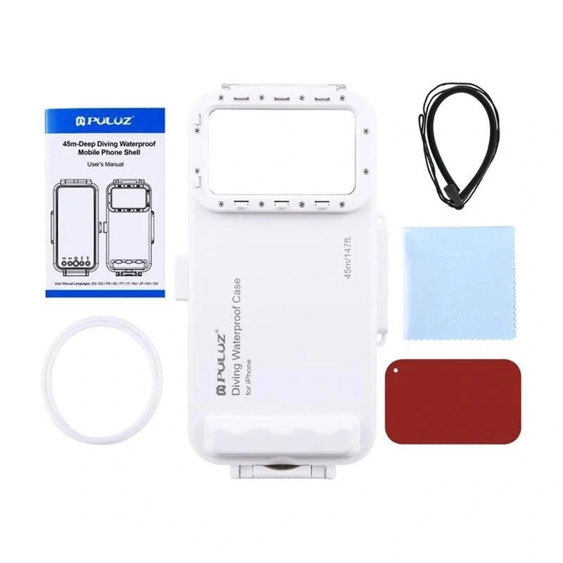 Puluz PU9100W vandeniui atsparus dėklas (45m) USB-C išmaniesiems telefonams – povandeninė fotografija ir videografija (baltas)
