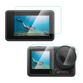 PULUZ PU953T Grūdinto stiklo ekrano apsaugos rinkinys, skirtas DJI Osmo Action 4 – 9H kietumas, itin skaidrus, atsparus įbrėžimams, be burbuliukų, 2,5D užapvalinti kraštai, 3 vnt. (pagrindinis ekranas, priekinis ekranas, objektyvas)