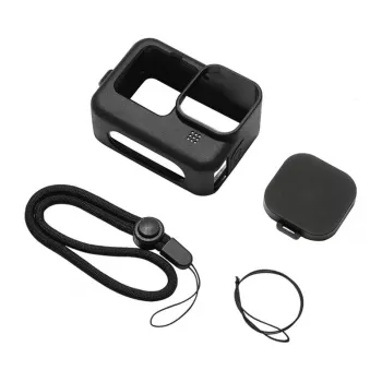 PULUZ Silikoninis dėklas GoPro HERO12, HERO11, HERO10, HERO9 Black su objektyvo dangteliu ir dirželiu (juodas)
