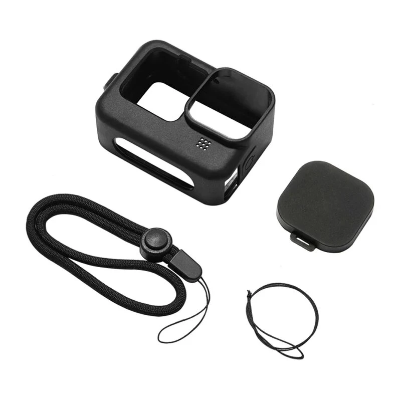 PULUZ Silikoninis dėklas GoPro HERO12, HERO11, HERO10, HERO9 Black su objektyvo dangteliu ir dirželiu (juodas)