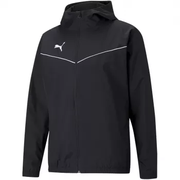PUMA teamRISE visų orų striukė juoda 657396 03 vyriška lietaus ir vėjo apsauga su užtrauktuku ir gobtuvu treniruočių striukė