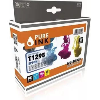 PURE INK perdirbtos 4 vienetų rašalo kasetės, skirtos Epson T1295 (juoda, žydra, purpurinė, geltona) su lustu EPST1295MP4