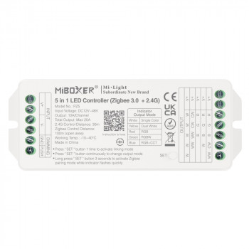 MiBoxer PZ5 LED valdiklis „5 viename“, Zigbee 3.0 + 2,4 GHz RF, 12–48 V, 20 A