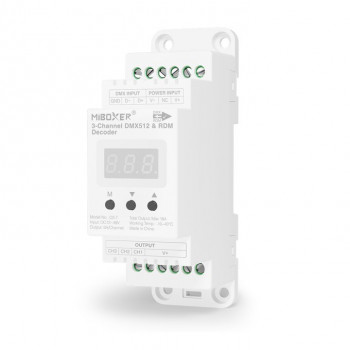 MiBoxer D3-T 3 kanalų DMX512/RDM LED dekoderis, DIN bėgeliui, 12–48 V DC