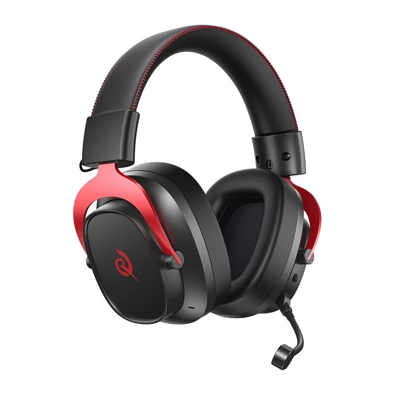 QCY Heroad VT200 žaidimų ausinės – juodos ir raudonos, 50 mm tvarkyklės, virtualus 7.1 garsas, RGB LED, USB-A