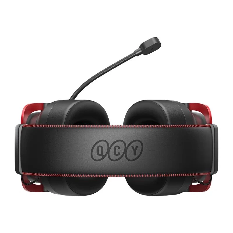 QCY Heroad VT200 žaidimų ausinės – juodos ir raudonos, 50 mm tvarkyklės, virtualus 7.1 garsas, RGB LED, USB-A