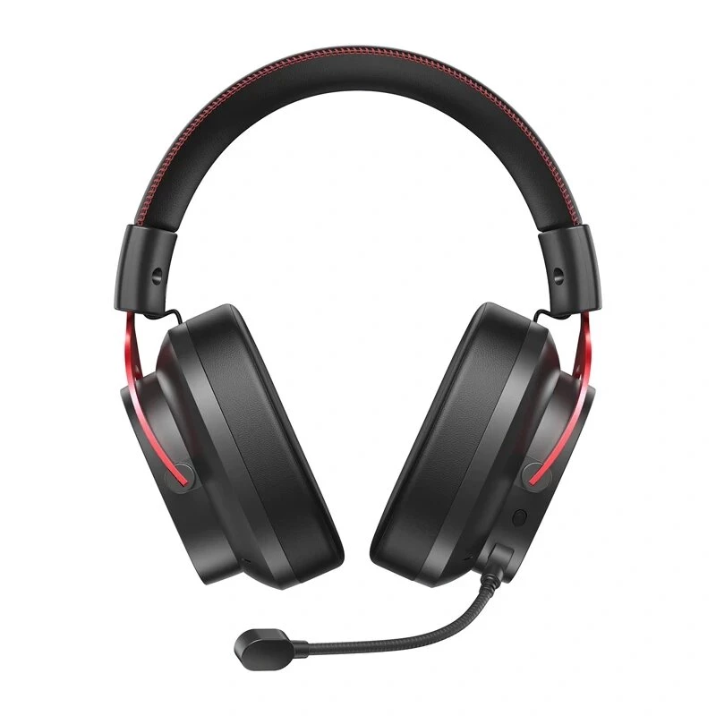 QCY Heroad VT200 žaidimų ausinės – juodos ir raudonos, 50 mm tvarkyklės, virtualus 7.1 garsas, RGB LED, USB-A