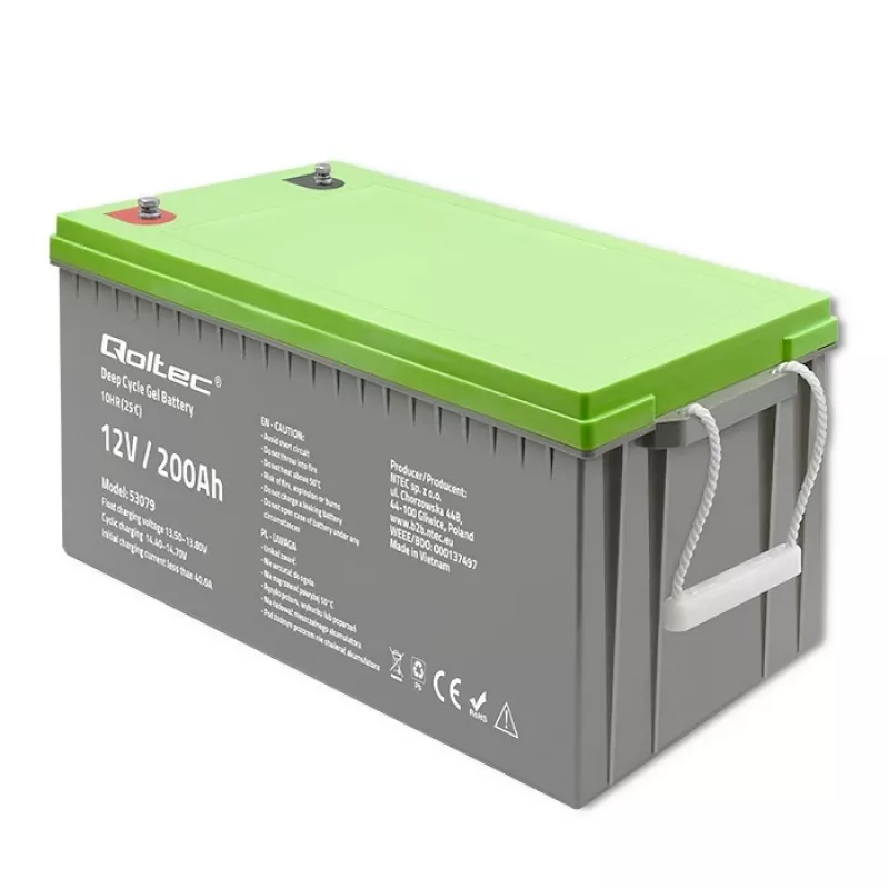 Qoltec 53079 Deep Cycle Gel Battery 12V 200Ah (62.5kg)