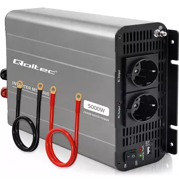 Qoltec modifikuotos sinusoidės įtampos keitiklis 12V į 230V 2500W/5000W su USB, suderinamas su LiFePO4 GEL AGM